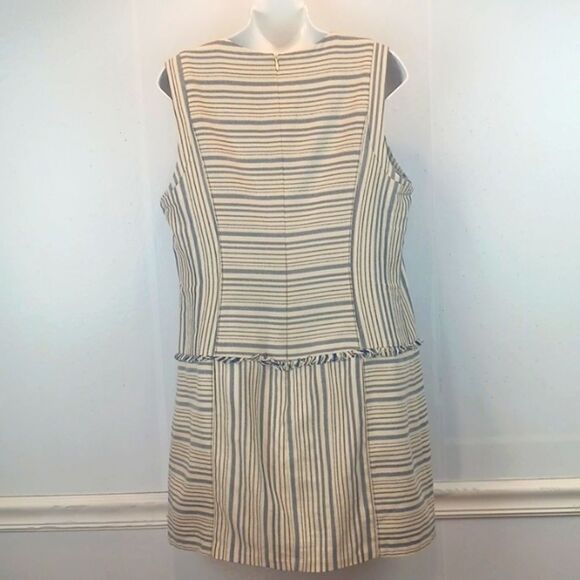 Greylin blue/cream stripped sleeveless Sheath dress with Fringe and tassels L - Picture 7 of 12